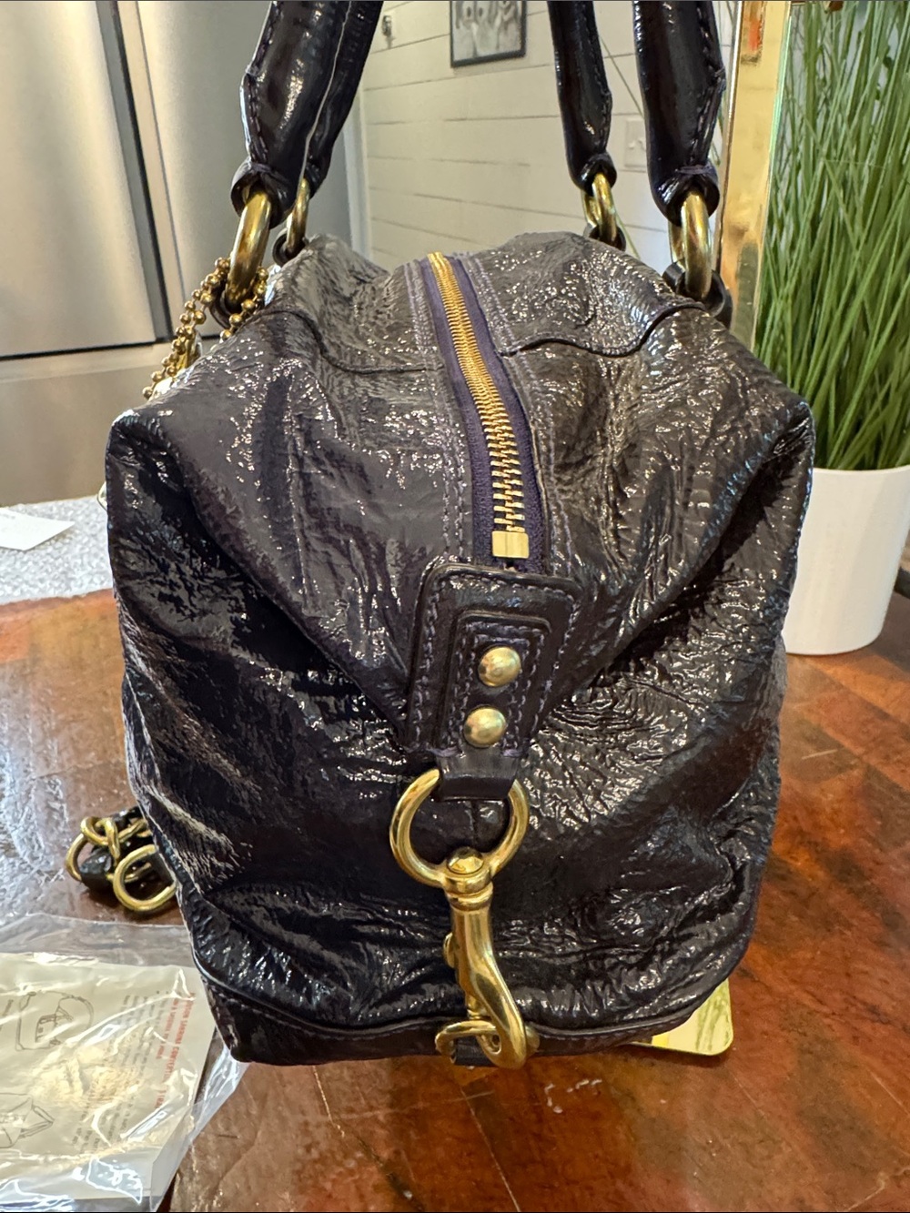 Coach Sabrina Patent Leather Satchel in Deep Purple with Gold Hardware - Picture 7 of 15